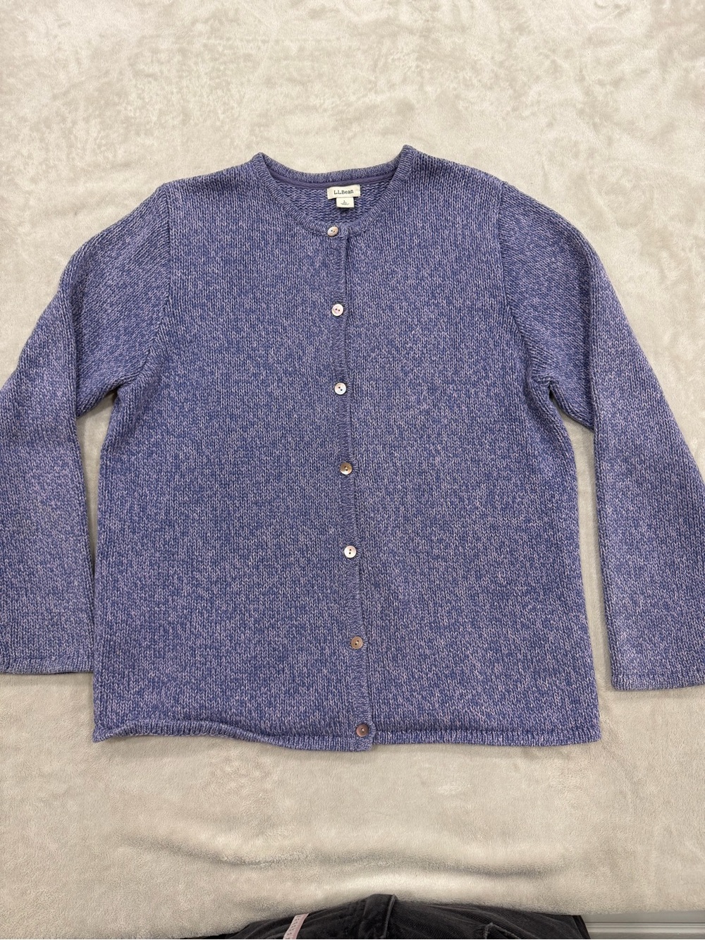 L.L.Bean Blue Marled Cotton Cardigan Sweater Size L
